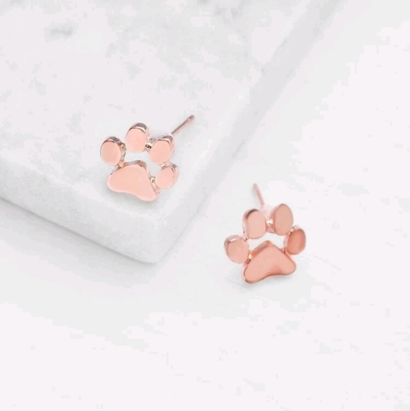 Rose Gold Pawprint Stud Earrings - Picture 7 of 7